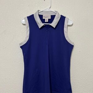 Women's Tommy Bahama Golf Sleeveless Polo Shirt L Navy/White Polyester‎ Stretch